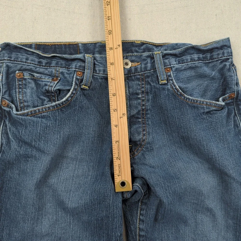 Lucky Brand Jeans Mens 30x31 Blue Slim Boot Cut Buton Fly Western Distressed